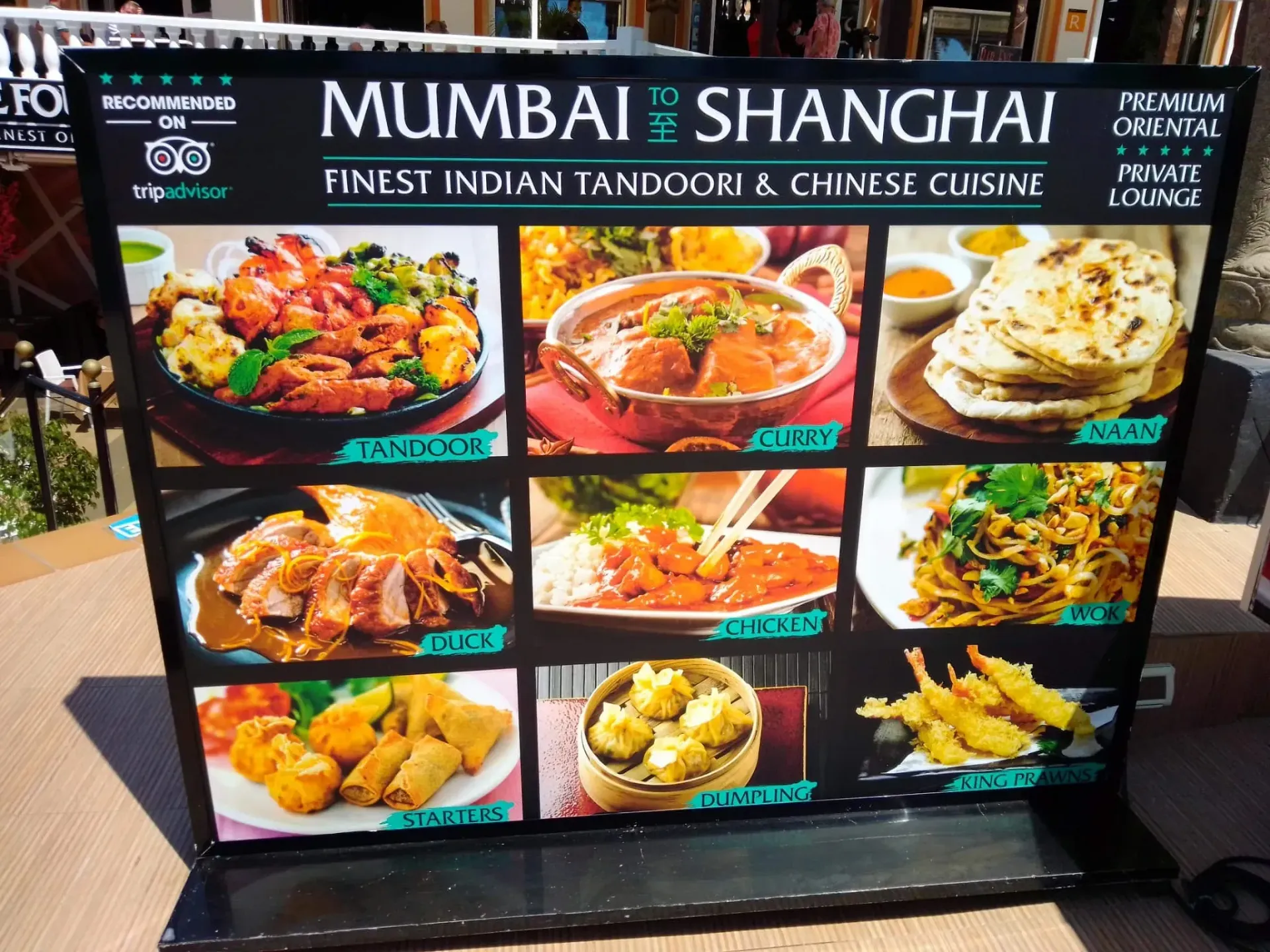 Un menú para un restaurante llamado Mumbai Shanghai