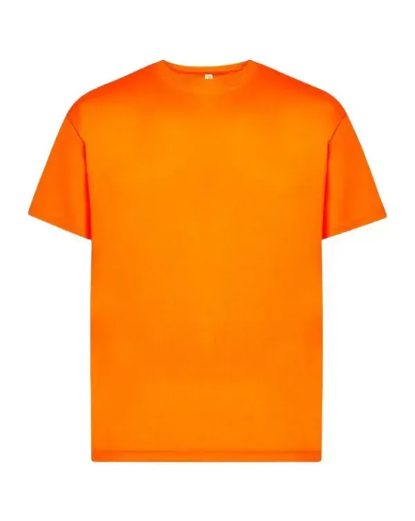 Se muestra una camiseta naranja sobre un fondo blanco.
