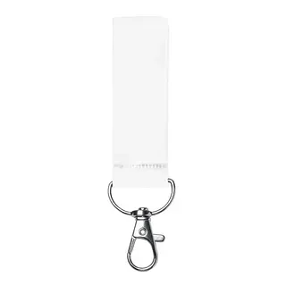 Un cordón blanco con un gancho de metal sobre un fondo blanco.