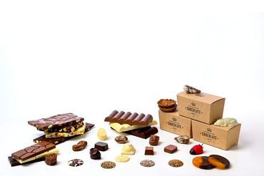 Detailopname van chocolade gepresenteerd in The Chocolate Crown.