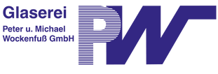 Ein blau-weißes Logo für die Glaserei PW