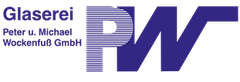 Ein blau-weißes Logo für die Glaserei PW