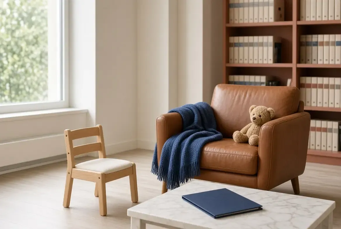 Manos que disponen pequeños bloques de madera formando la figura de una casa sobre un fondo amarillo.