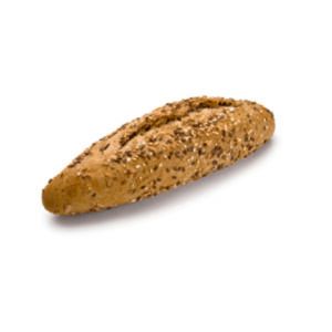 Um pão com sementes sobre um fundo branco