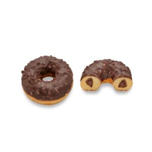 Um donut de chocolate com uma mordida