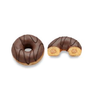 Um donut de chocolate com uma mordida