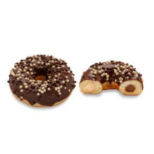 Um donut de chocolate com uma mordida