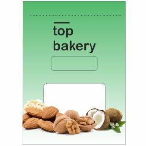 Um saco de padaria com tampa verde e nozes dentro