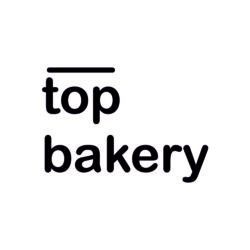 O logotipo da padaria top é preto e branco em um fundo branco.