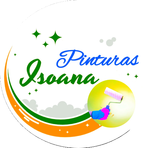 Logotipo de "Pinturas Isoana", que presenta un rodillo de pintura, los colores verde, naranja, azul y una media luna.