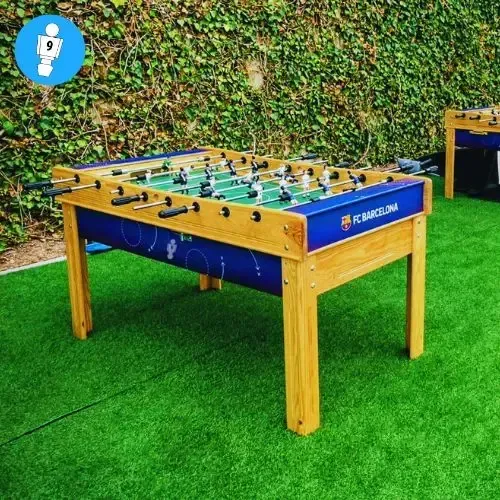 Alquiler de Futbolín Costa personalizado para el FC Barcelona en ferias y stands.