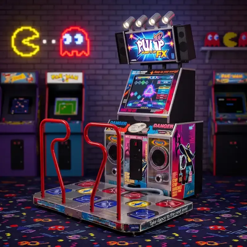 Alquiler de máquina de baile recreativa Pump It Up FX para eventos.