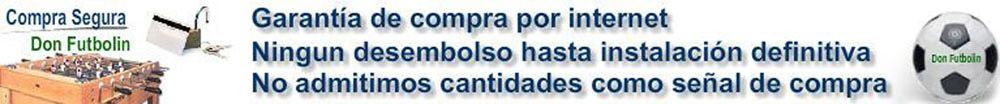 Texto sobre la garantía de compra online, un gráfico de un balón de fútbol a la derecha.