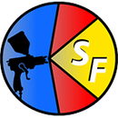 ein Logo mit einer Sprühpistole in einem Kreis