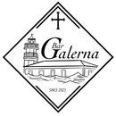 Logotipo de Bar Galerna con un faro y un edificio. Incluye el texto "Bar Galerna" y "Desde 2025" con una cruz.