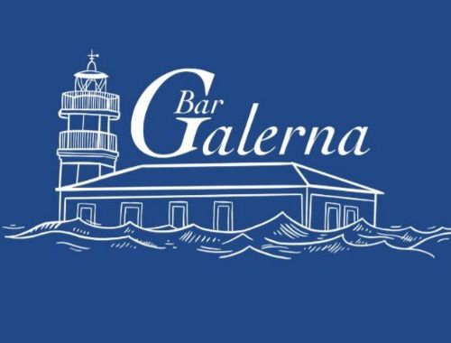 Logotipo azul: faro blanco y contorno de edificio con texto 