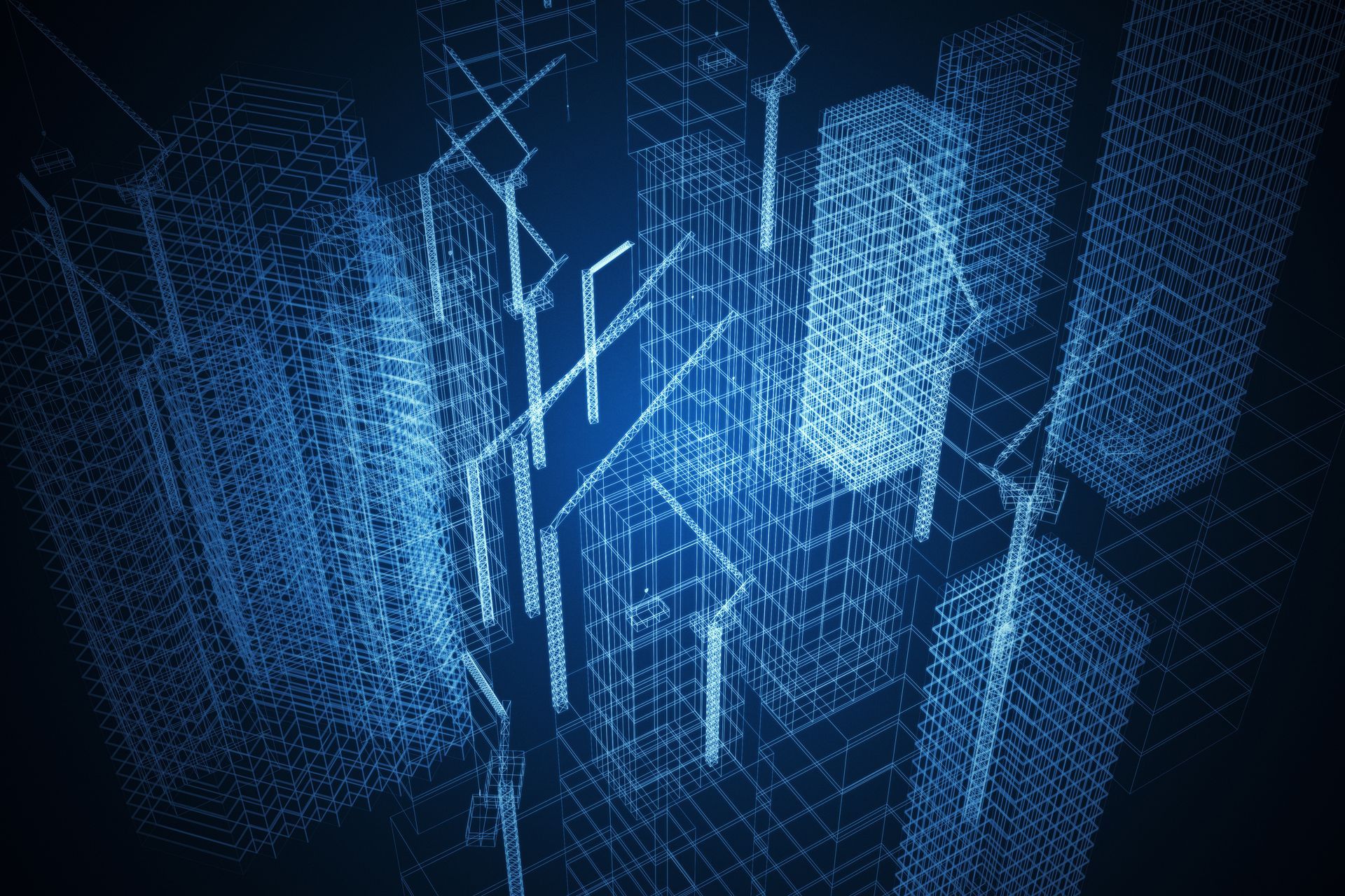 Ein computergeneriertes Bild eines Gebäudes mit blauem Hintergrund.