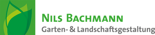 A green and white logo for nils bachmann garten- & landschaftsgestaltung