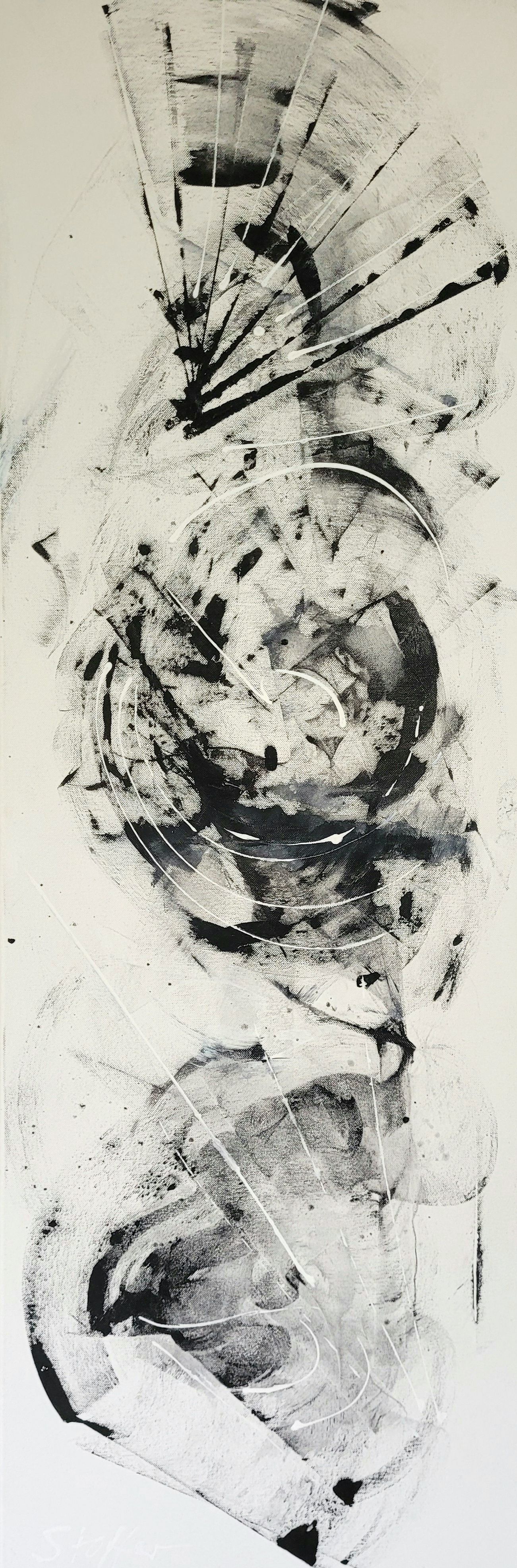 ein schwarz-weißes Gemälde auf einem weißen Hintergrund