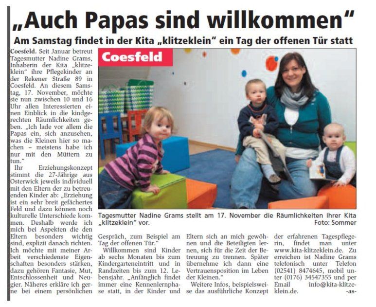 Zeitungsartikel Kita Klitzeklein