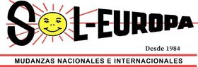 Logo for Sol-Europa, a moving company, featuring a smiling sun and text "Mudanzas Nacionales e Internacionales."
