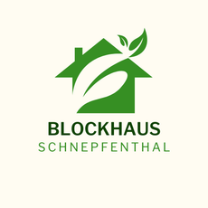 Logo Blockhaus Schnepfenthal Grünes Haus mit einem Blattmotiv