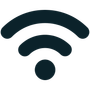 WiFi signal icon. Three curved lines above a small circle, indicating wireless internet.