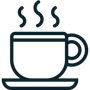 Cup of steaming coffee on a saucer.