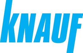 Ein blaues Knauf-Logo auf weißem Hintergrund.