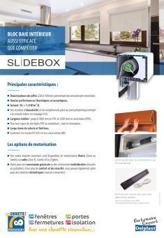 Brochure SLIDEBOX présentant un store banne blanc et bleu