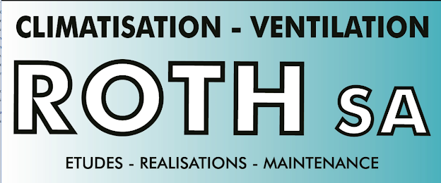 Logo for ROTH SA, with text: climatisation - ventilation, études - réalisations - maintenance.