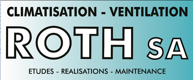 Logo for ROTH SA, with text: climatisation - ventilation, études - réalisations - maintenance.
