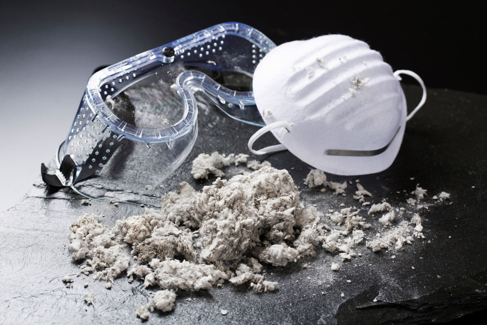 Fibre d'amiante, masque et lunettes de protection