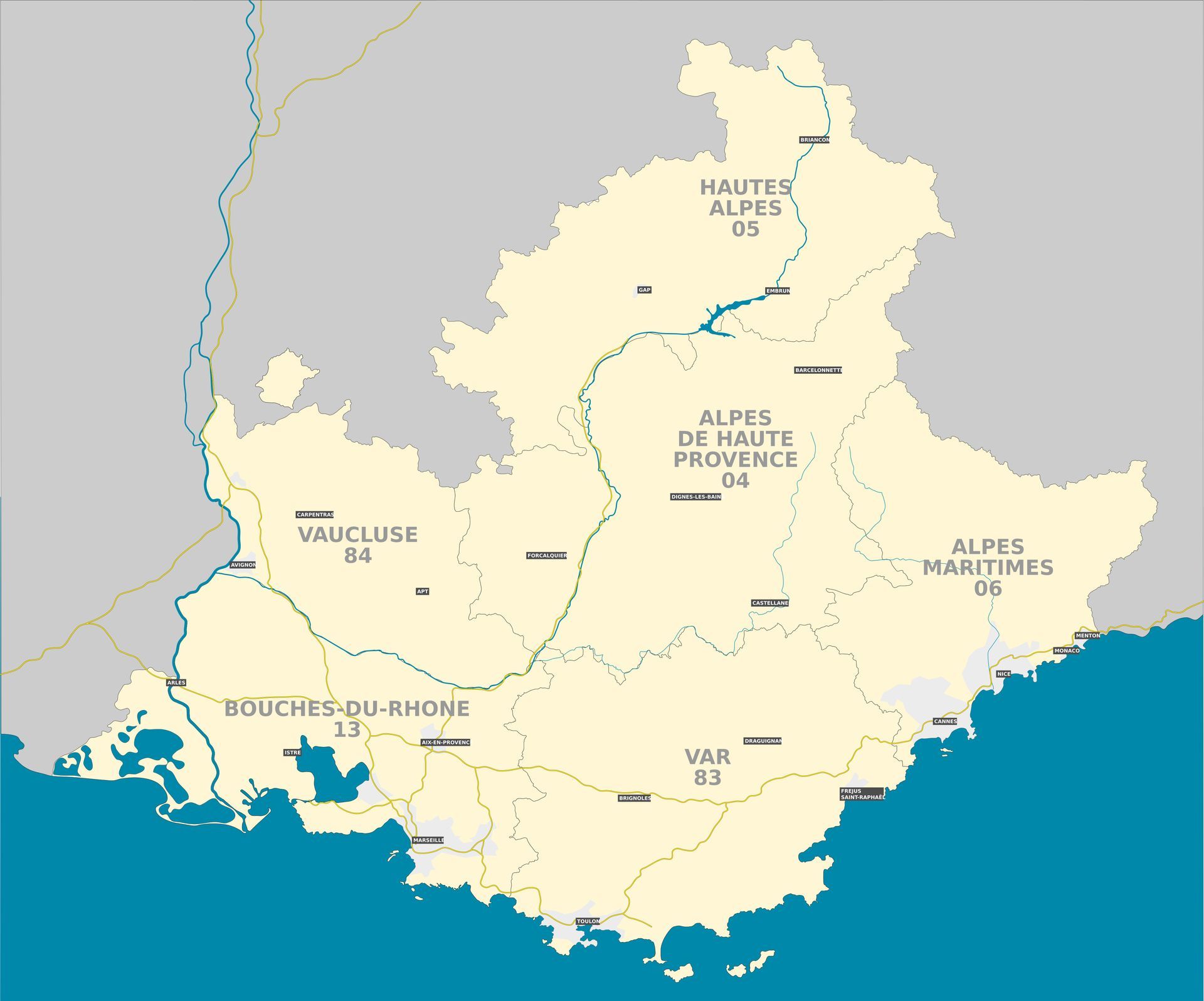Carte de la région Provence-Alpes-Côte d'Azur