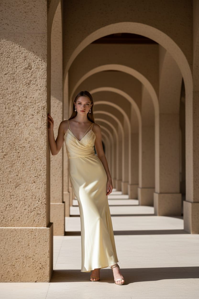 Butter yellow evening dress for prom.