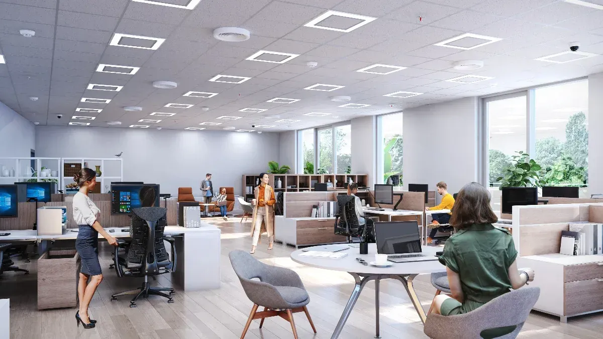 Illustration 3D d'un espace de coworking