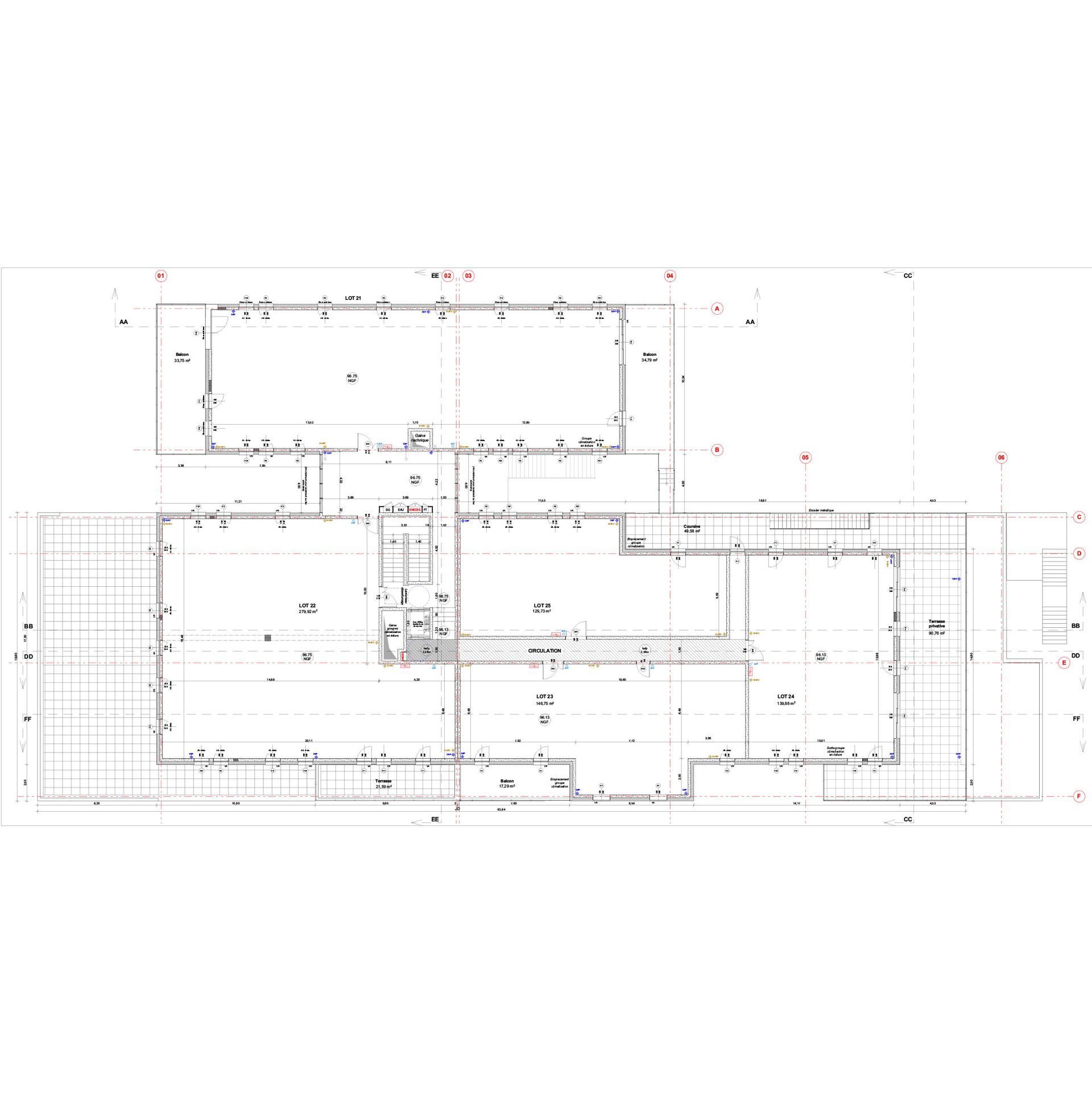 Plan du projet Hall Parc 2ème étage