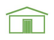 Abris en forme de maison en bois.