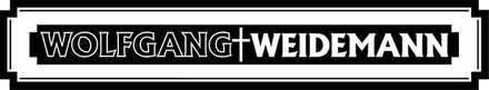 Logo für Wolfgang Weidemann, weißer Text auf schwarzem Rechteck, eine horizontale Linie trennt die beiden Namen.