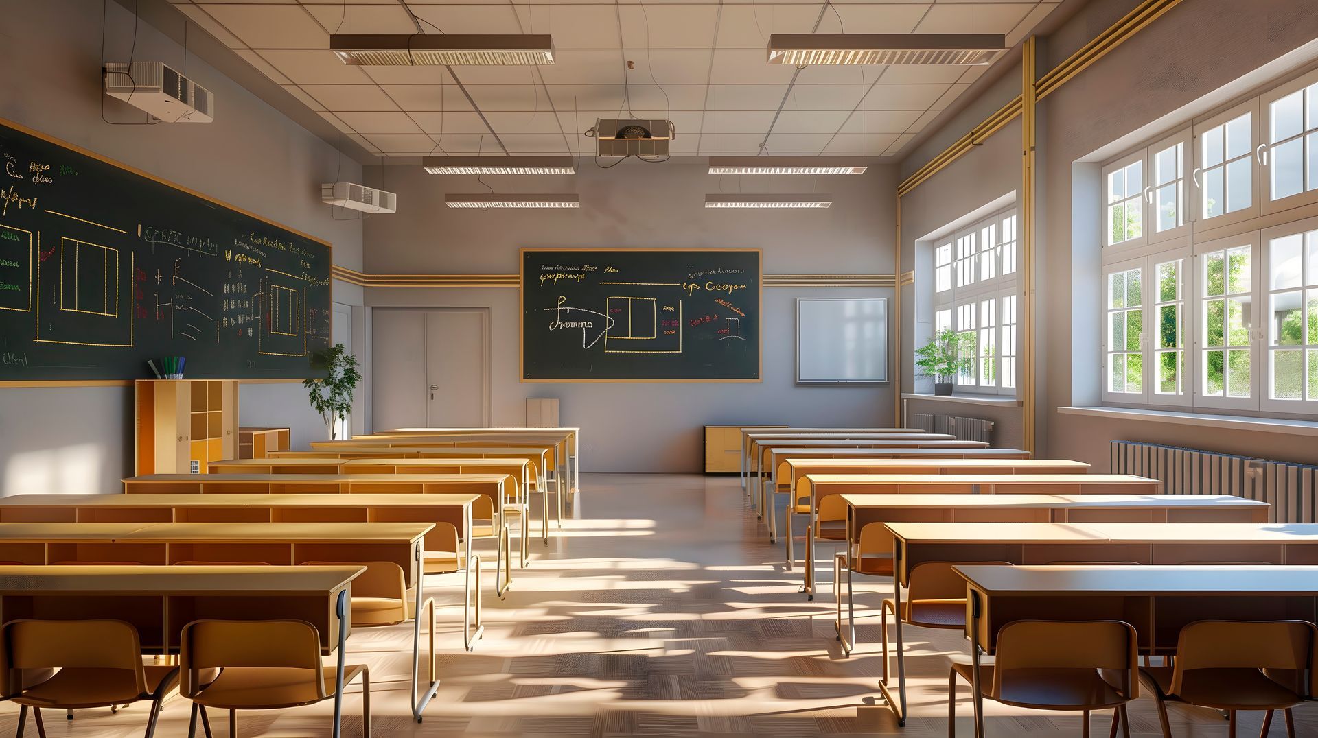 Une salle de classe après un nettoyage.