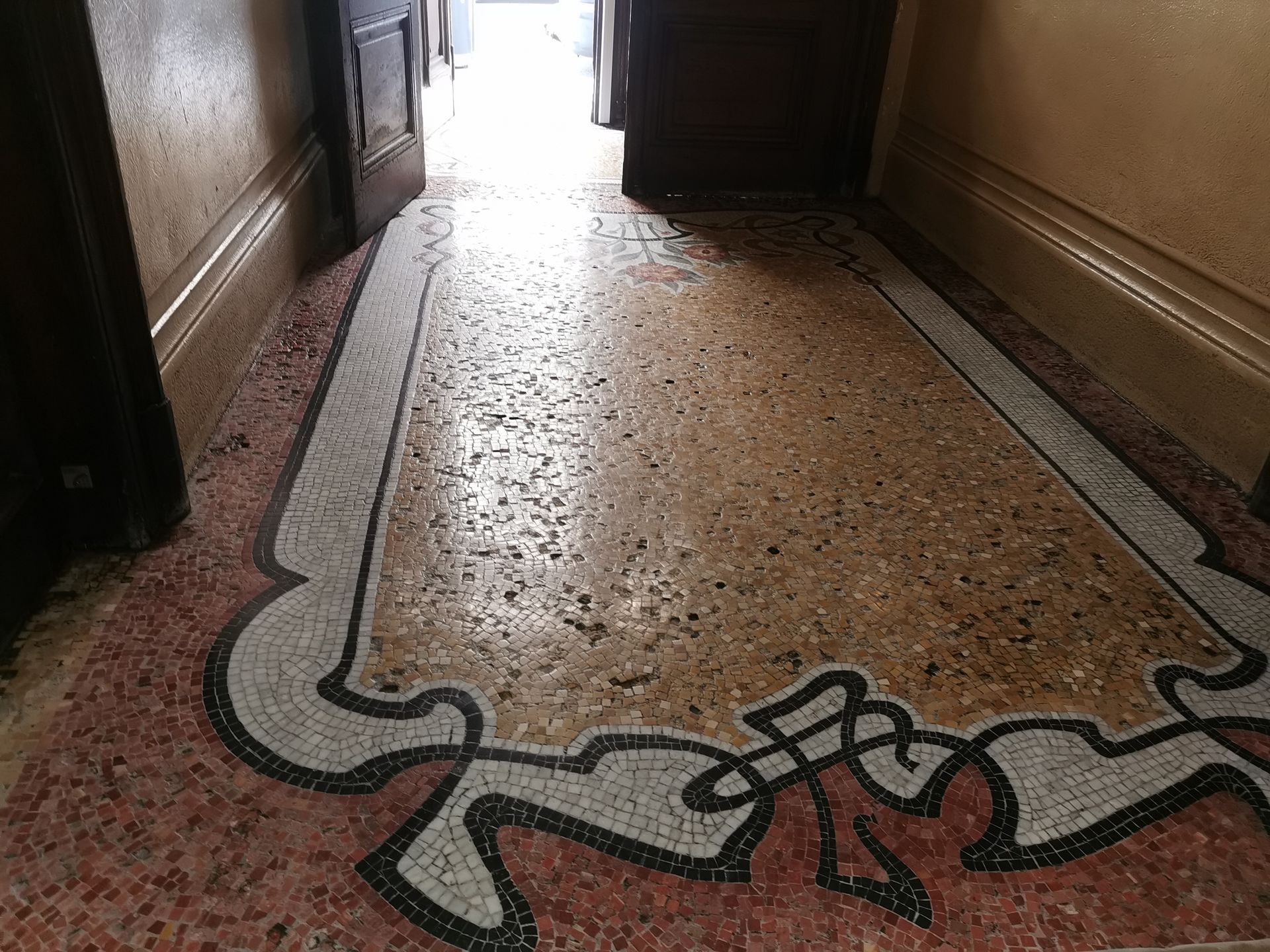 Un sol en tomette qui brille.