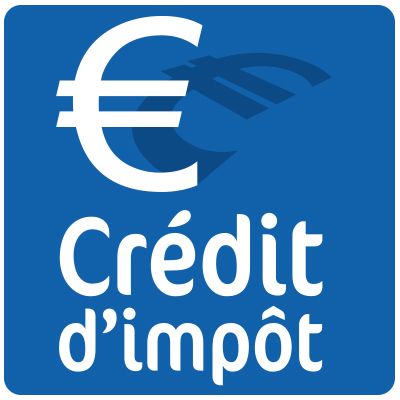 Une icône carrée bleue comportant un symbole de l'euro et le texte Crédit d'impôt.