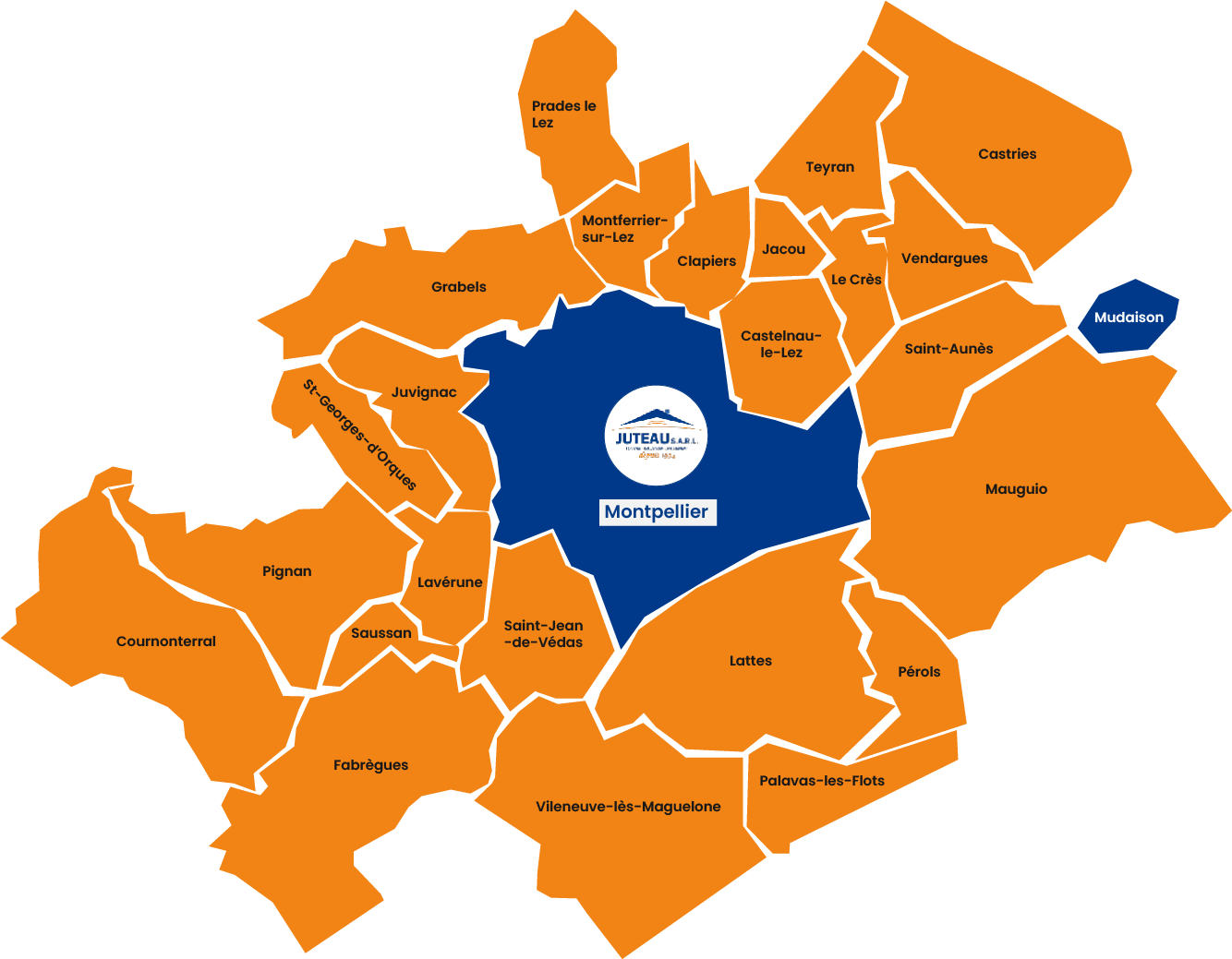Carte de la zone d'intervention de Juteau S.A.R.L.
