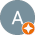 Círculo gris con una “A” blanca y una insignia de estrella naranja en la esquina inferior derecha.