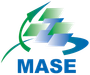 Logo de MASE présentant une flèche verte stylisée pointant vers le haut, des carrés verts et bleus superposés et le texte « MASE » en bleu.