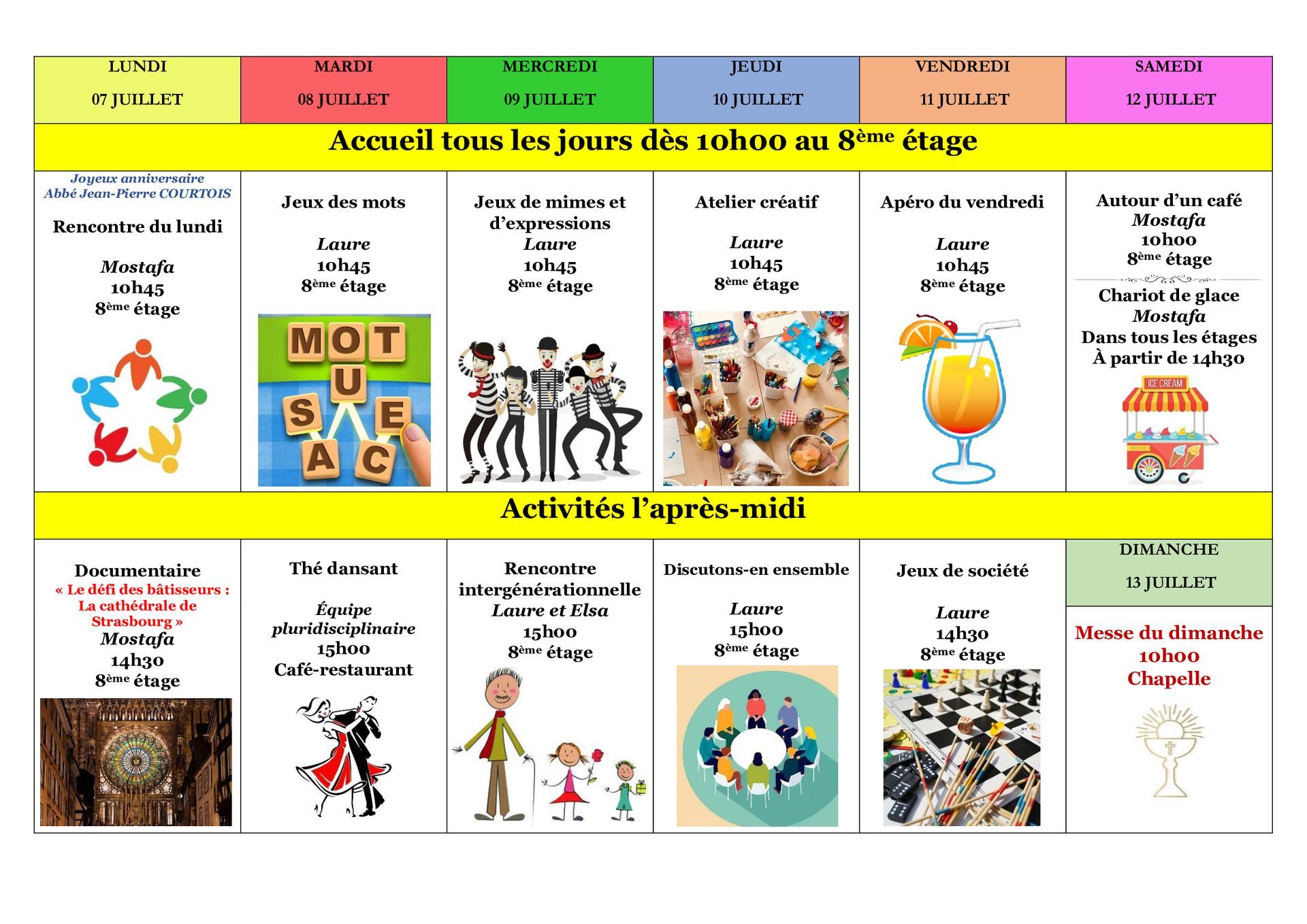 E.M.S La Terrassière - résidence pour personnes agées - Genève - programme des animations de la semaine