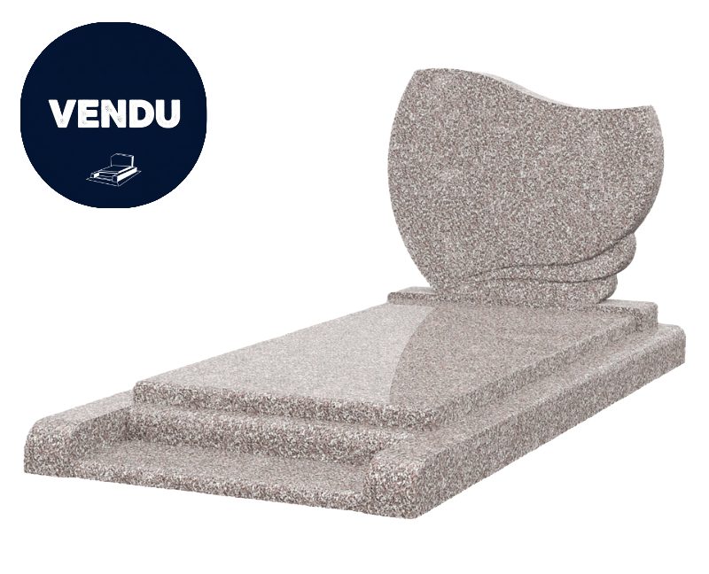 Pierre tombale en pierre mouchetée ; base plate surmontée d'un écusson vertical.