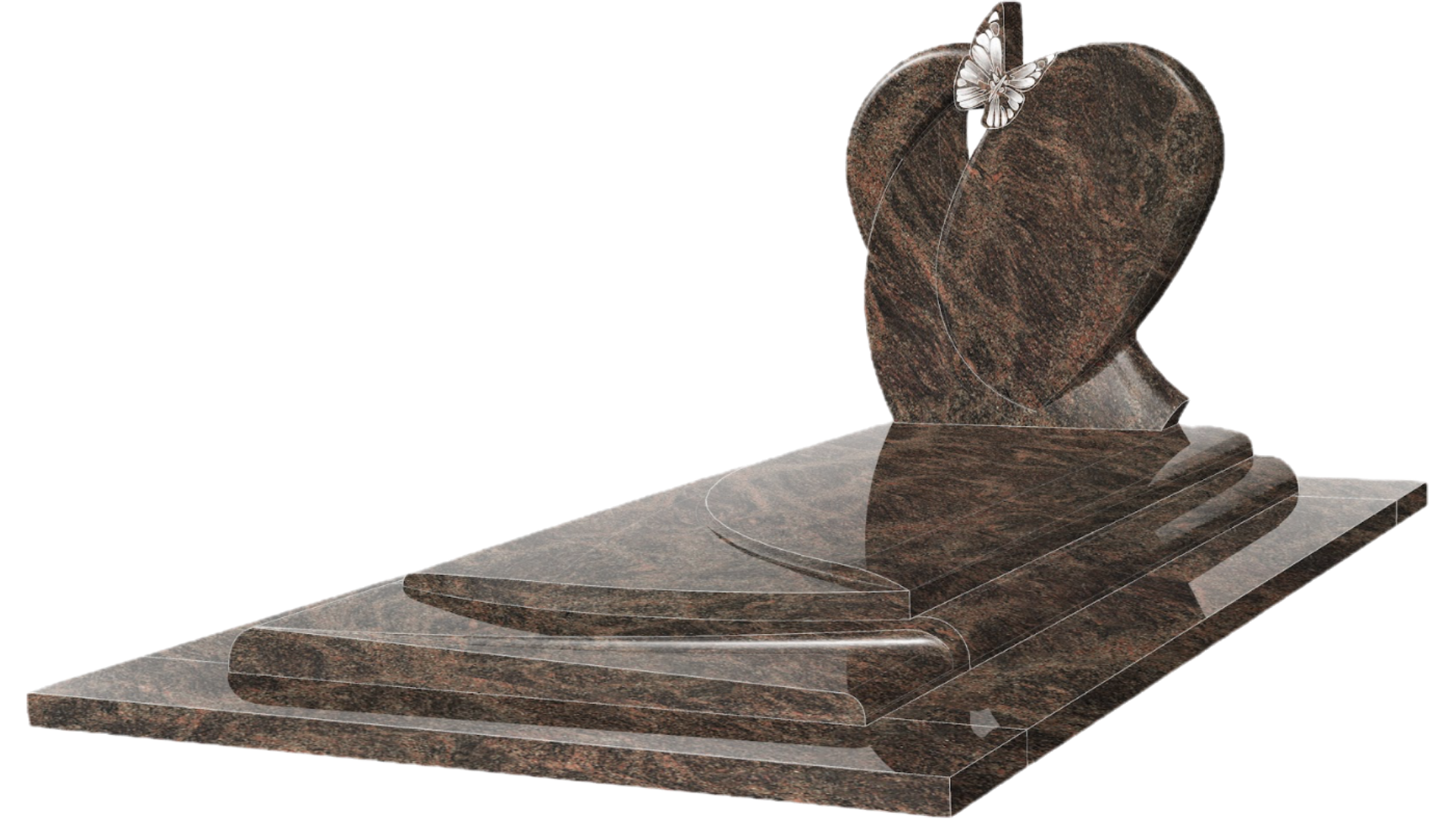 Pierre tombale en granit ornée d'ailes d'ange.