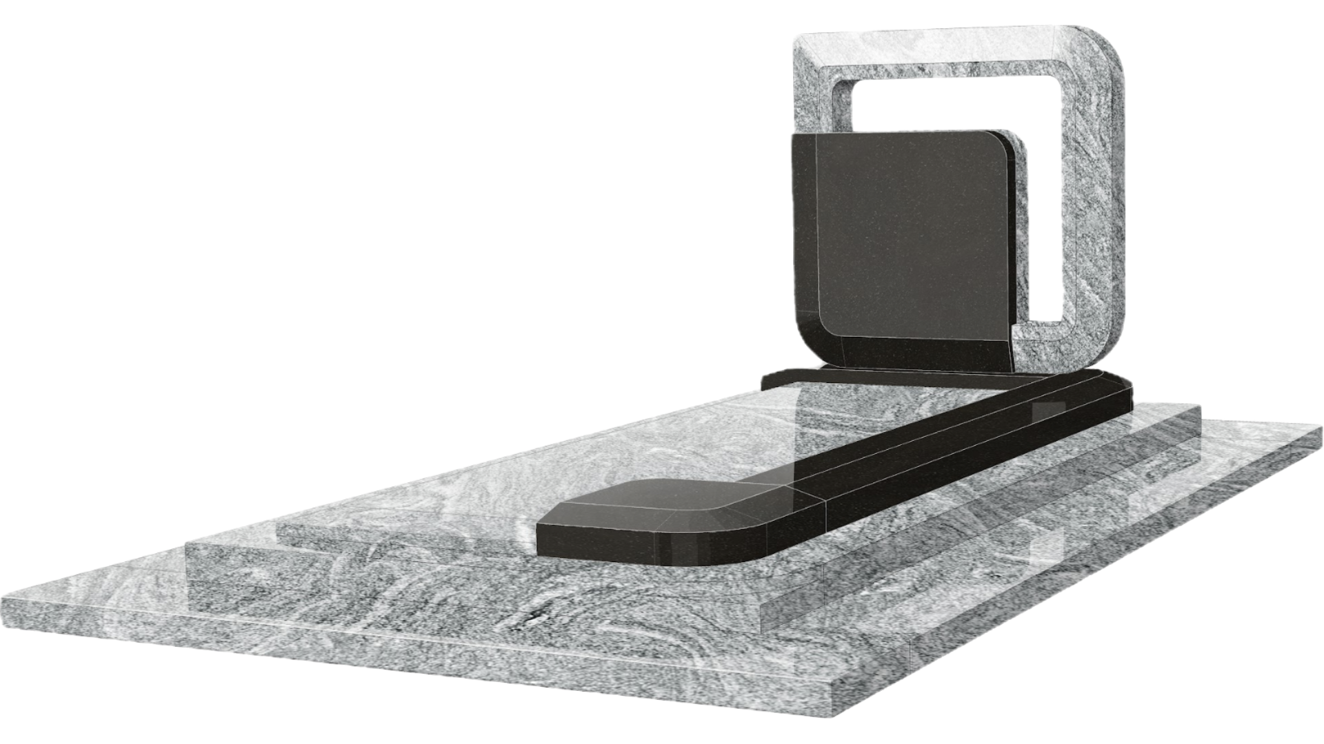 Modèle de pierre tombale avec une base en granit gris et une pierre tombale foncée.