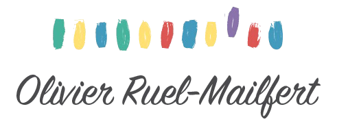 A logo for olivier ruel-mailfort with a rainbow of colors